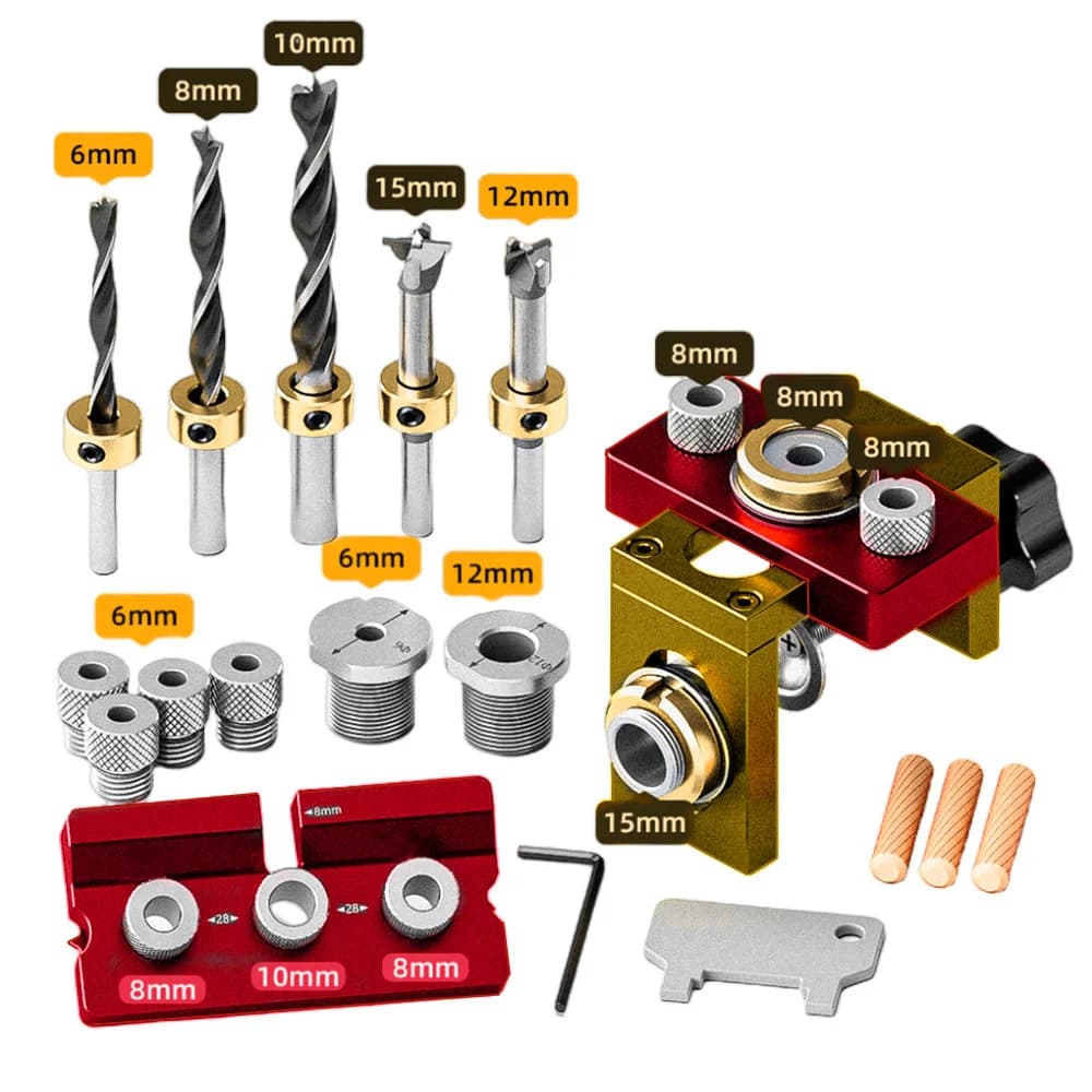 3-i-1 justerbar dowel- och fickhålsmall kit