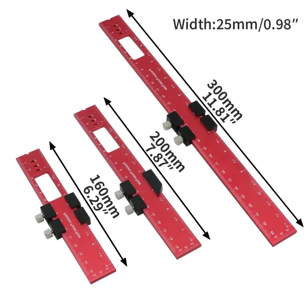Precision ficklinjal med glidande anslag, tum/metrisk